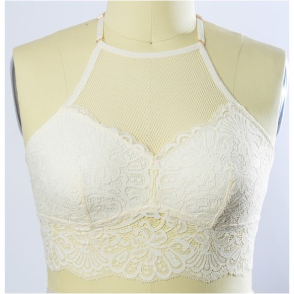 1 LEFT Plus Size High Neck Lace Racerback Bralette - Picture 2 of 3